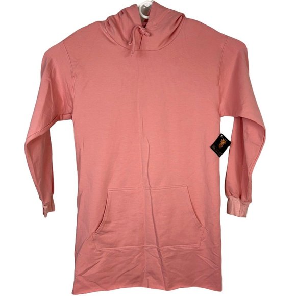 Skatie Womens Miley Hoodie Dress Pink Pockets Drawstring Long Sleeve XS New - Picture 1 of 11